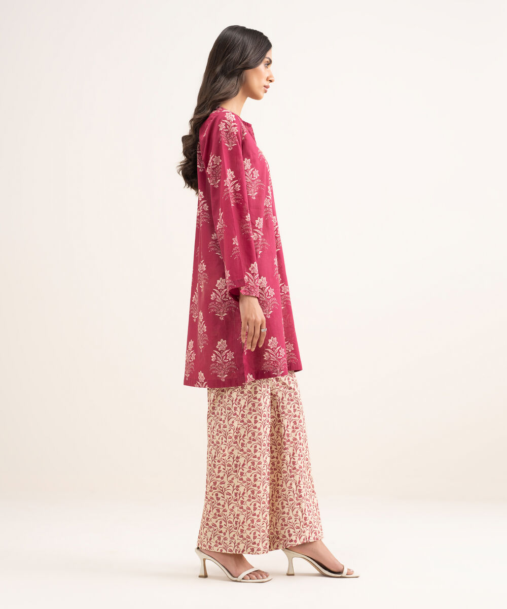 Women's RTW Lawn Printed Pink Straight Shirt