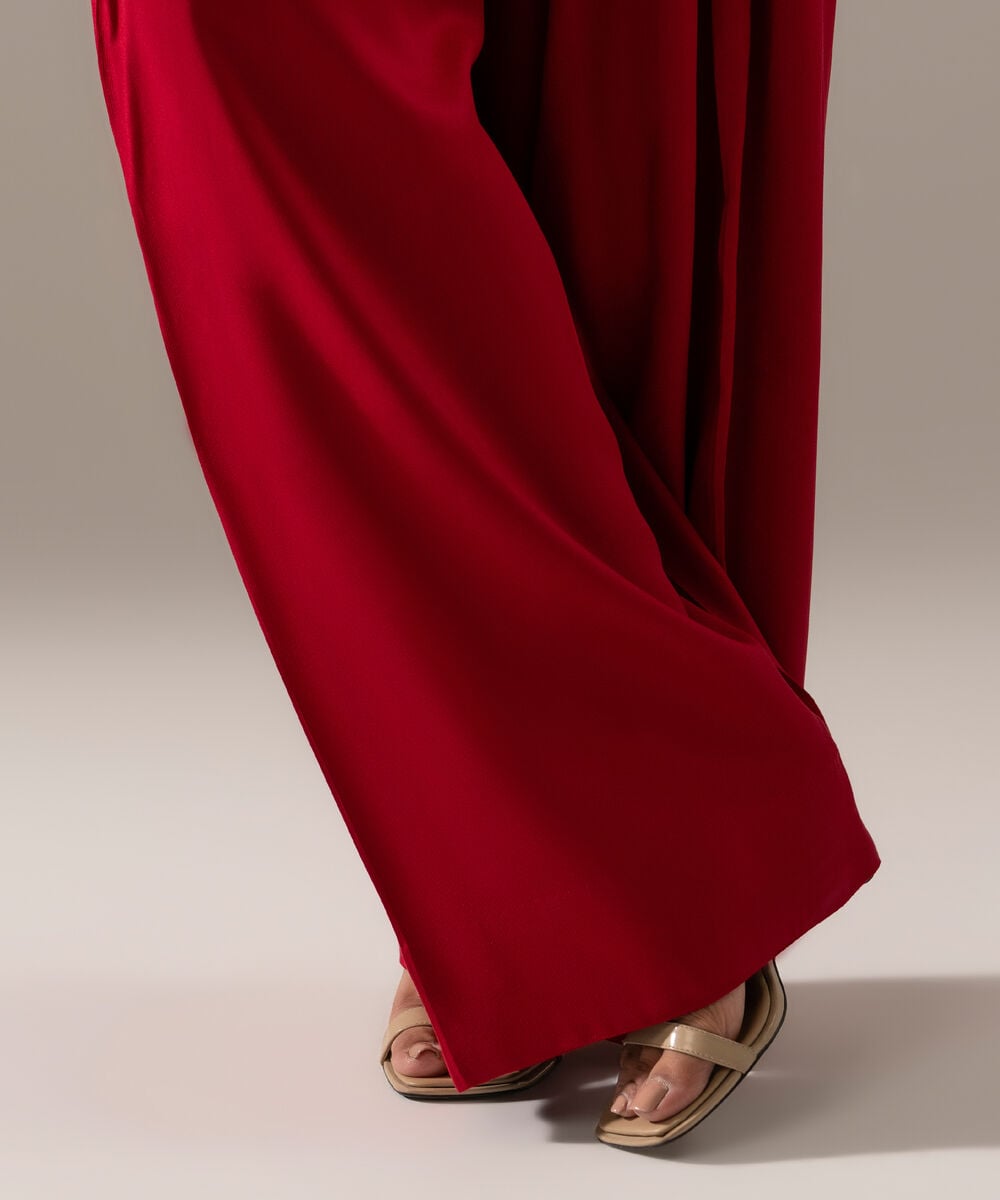 Women's RTW Bedford Solid Red Farshi Shalwar