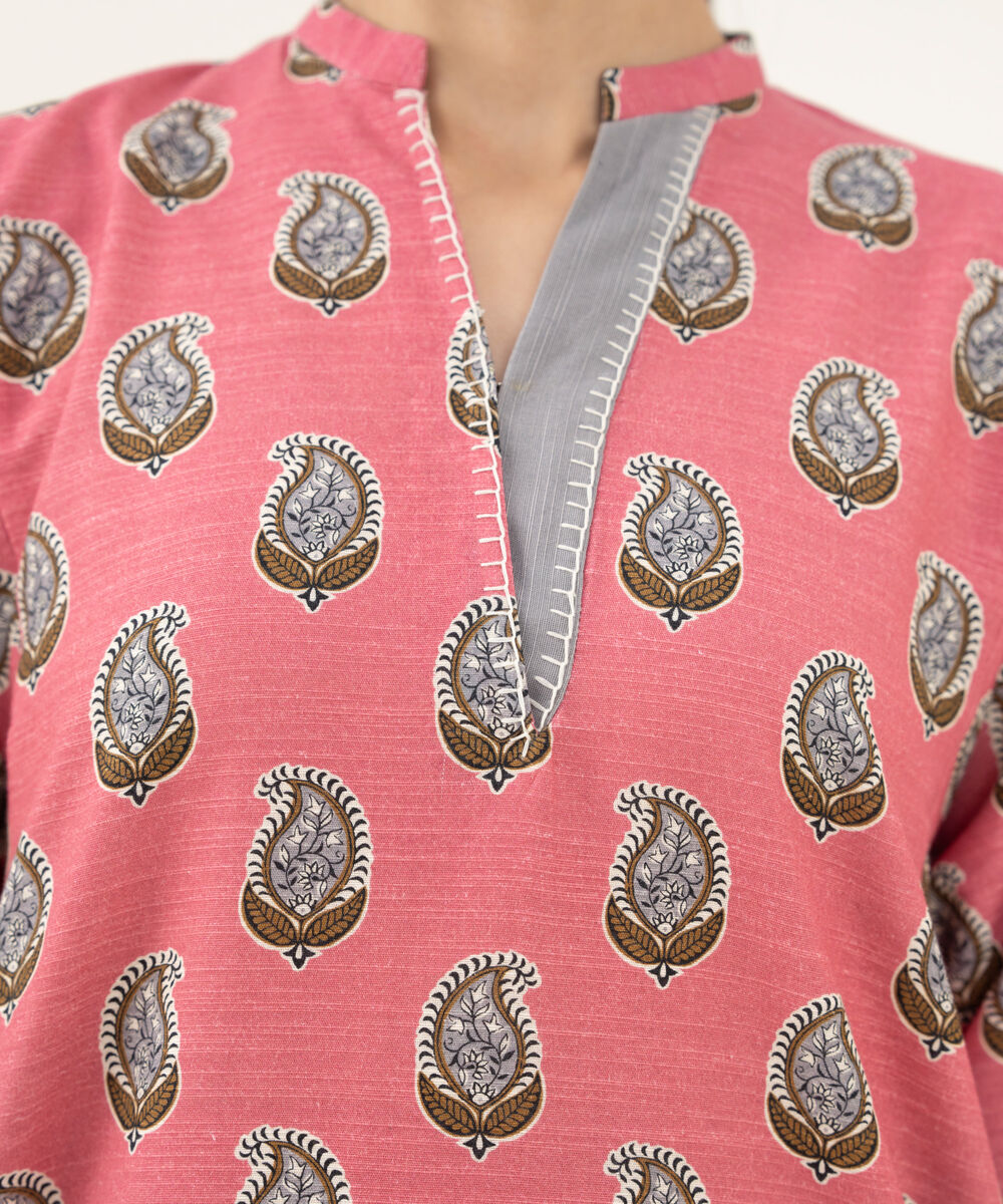 Women's Unstitched Printed Khaddar Pink 3 Piece Suit