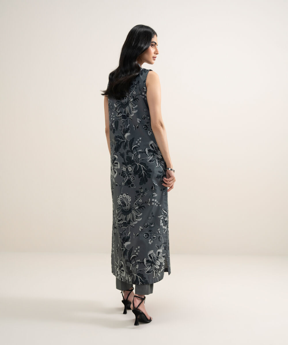 Women's Unstitched Lawn Printed Dark Grey Shirt