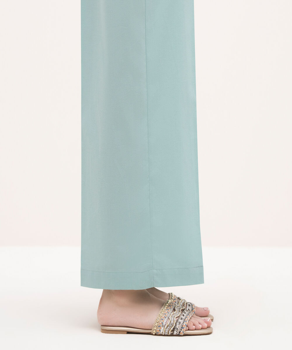 Women's RTW Cambric Teal Solid Straight Pants