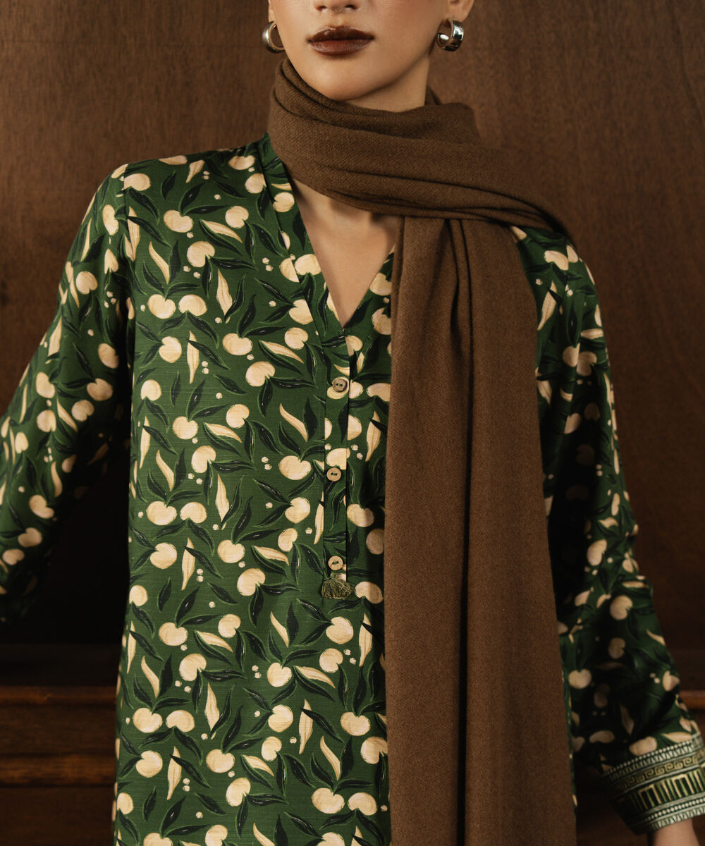 Women's RTW Herringbone Embroidered Green A-Line Shirt