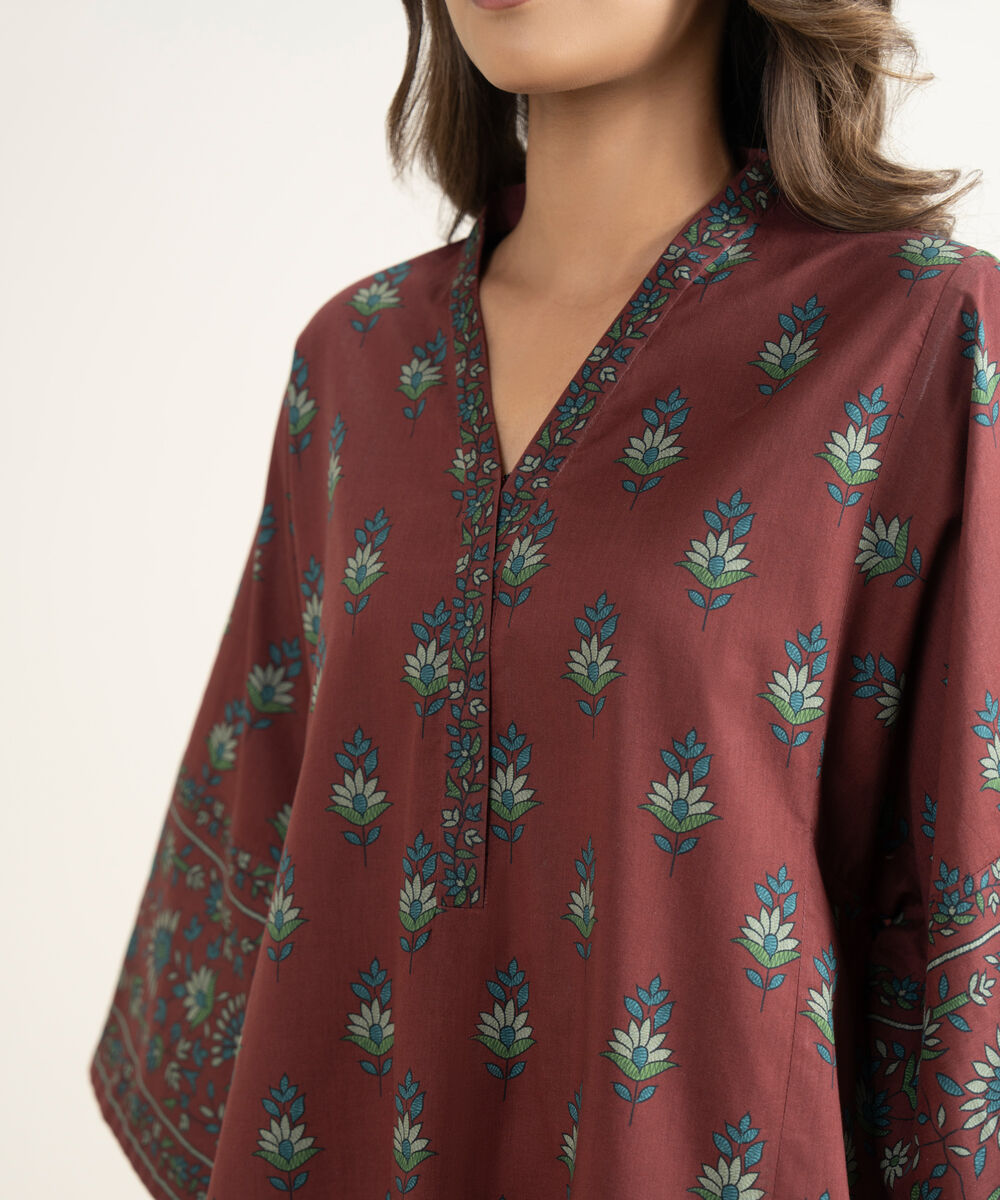 Women's Unstitched Lawn Printed Red 3 Piece Suit