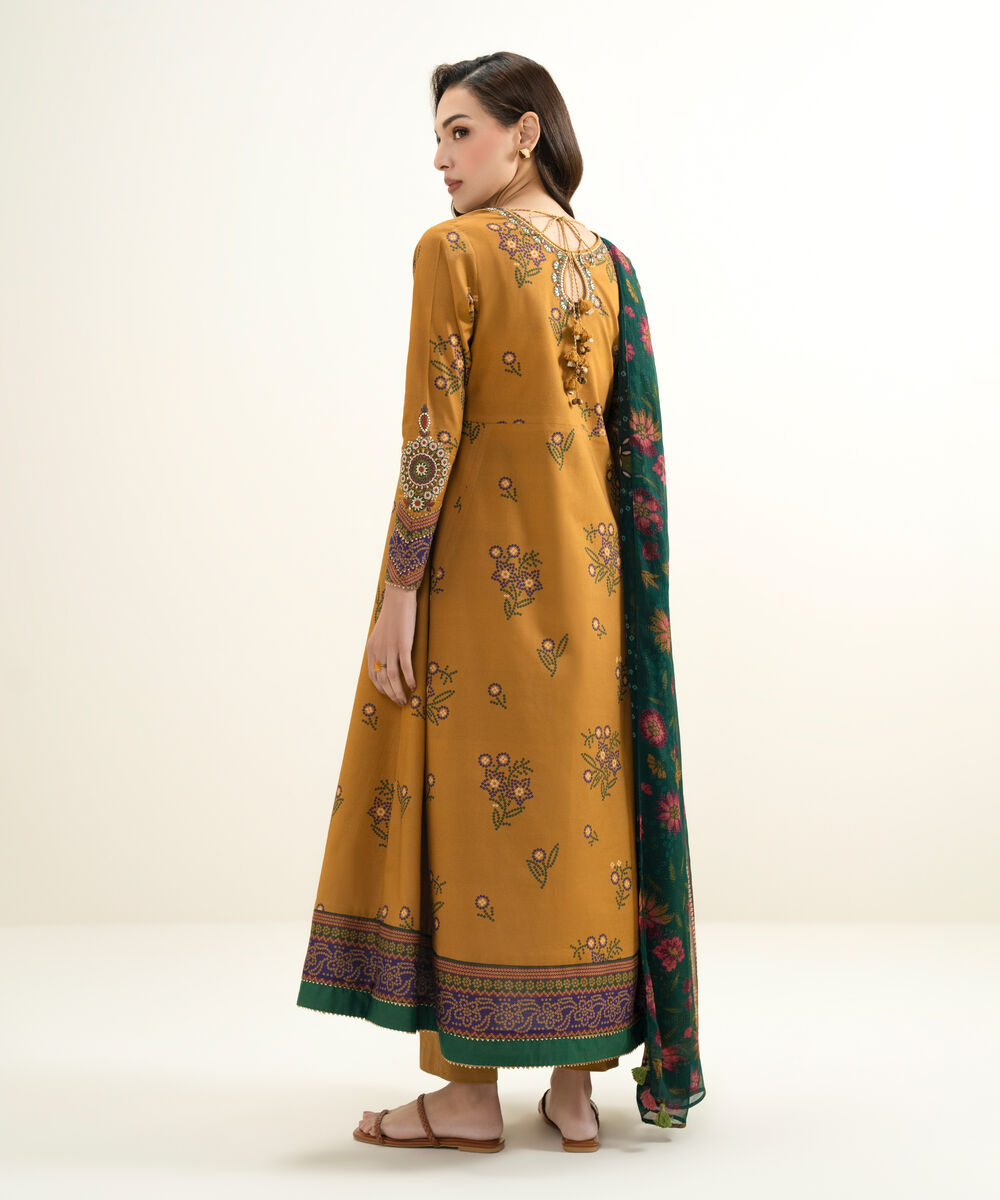 Women's Unstitched Lawn Embroidered Orange 3 Piece Suit