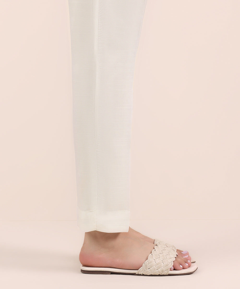 Woman - White Raw Silk Cigarette Pants