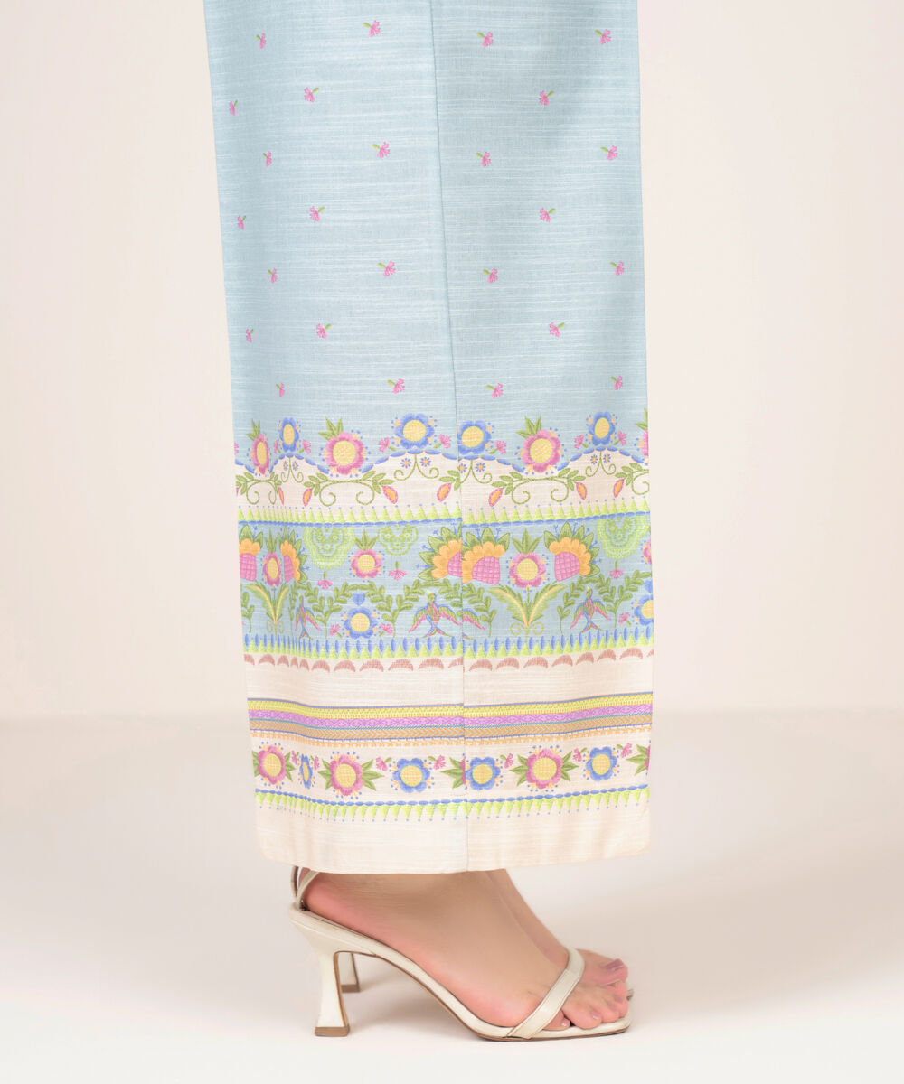 Women's RTW Light Khaddar Printed Blue Culottes
