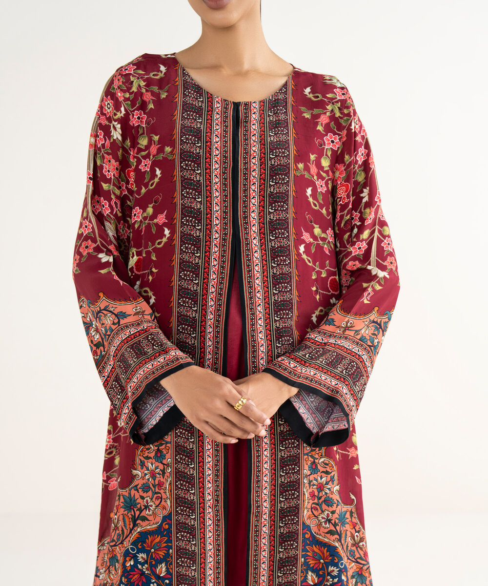 Women's RTW Grip Red Printed 3 Piece Suit