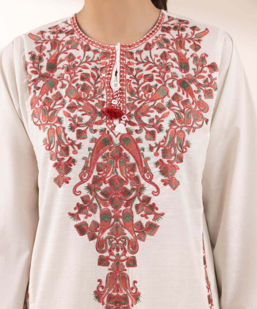 Women's RTW Textured Lawn White Embroidered Boxy Shirt