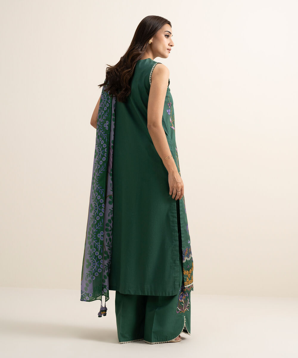 Women's Unstitched Textured Lawn Embroidered Green 3 Piece Suit