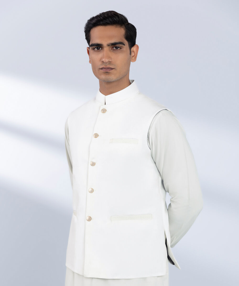 Men's Stitched Embroidered White Waistcoat