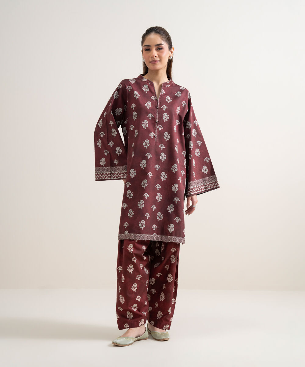 Women's Unstitched Lawn Printed Red 2 Piece Suit