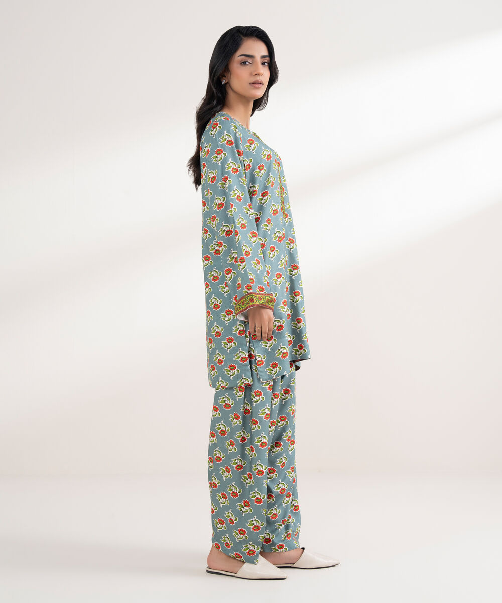 Women's RTW Arabic Dobby Printed Straight Grey Shirt