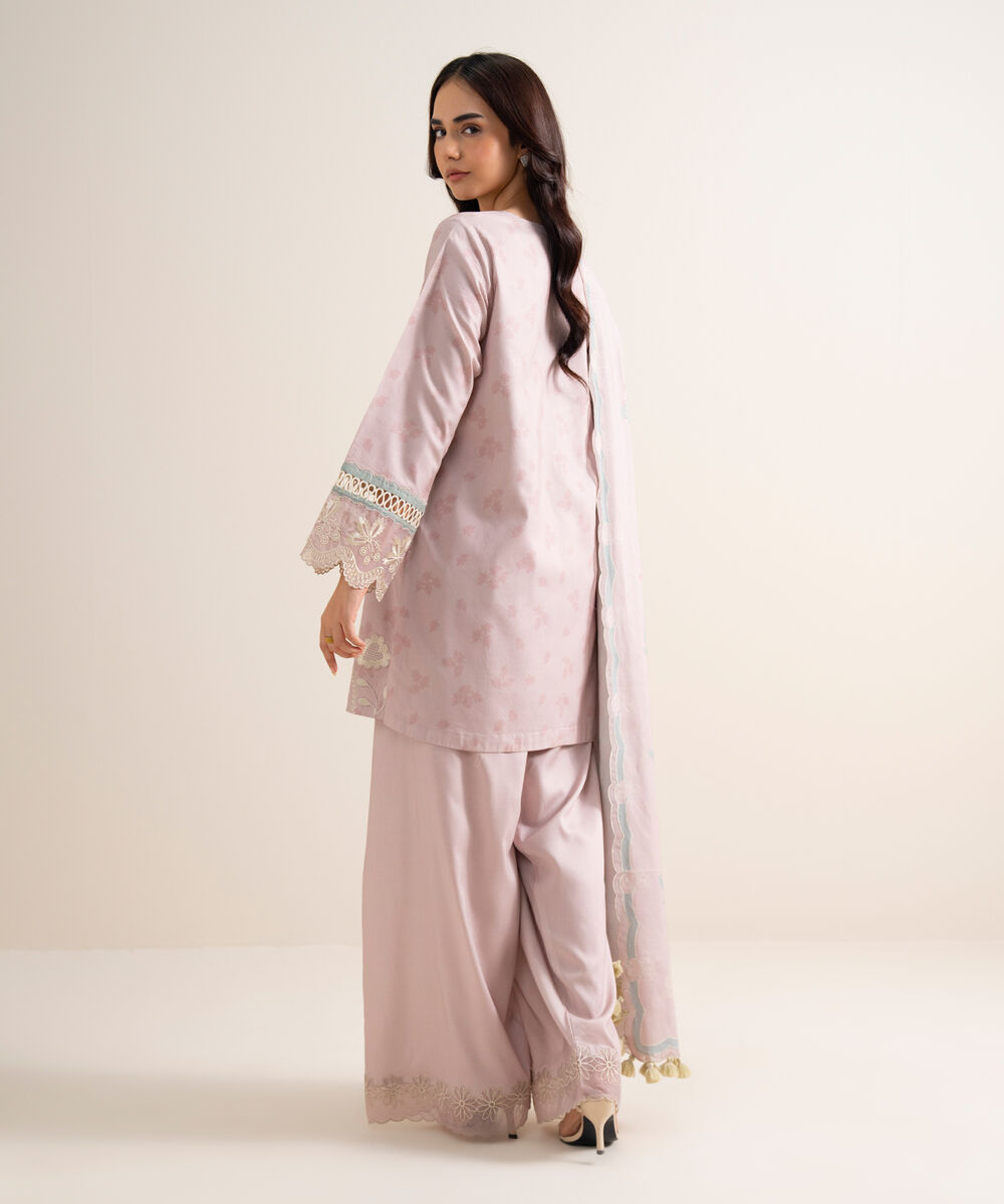 Women's Unstitched Embroidered Linen Light Lilac 3 Piece Suit