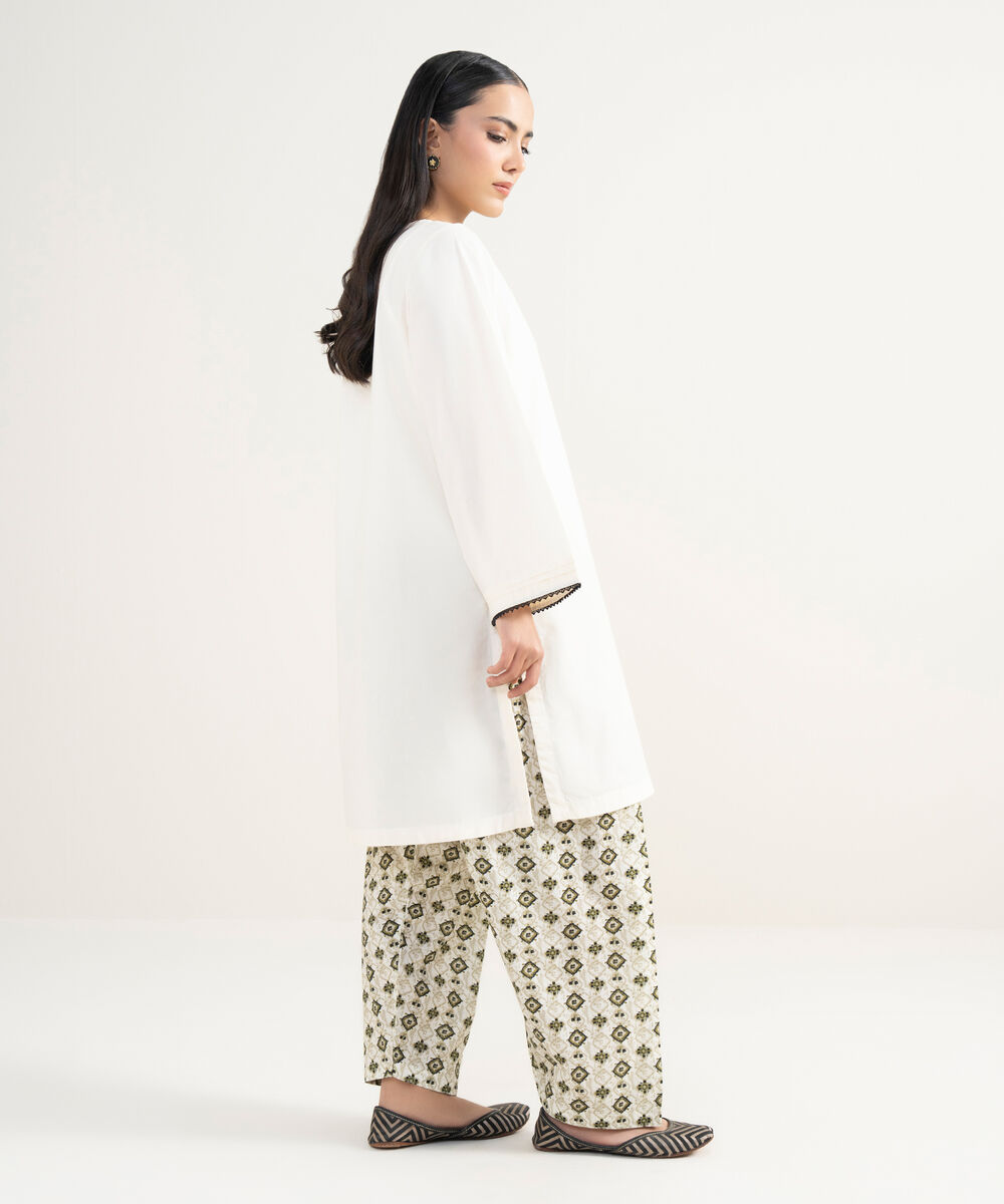 Women's RTW Lawn Solid Off White Straight Shirt