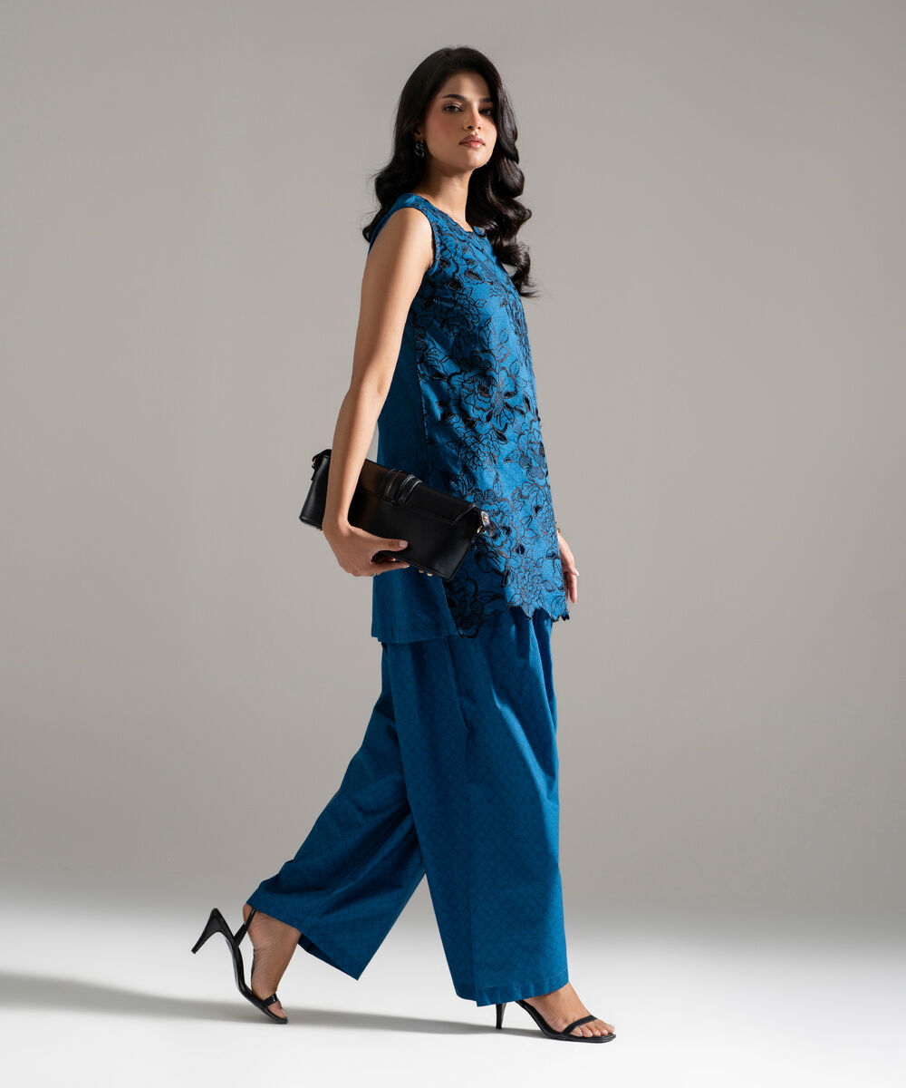 Women's RTW Lawn Embroidered Dark Blue 2 Piece Suit