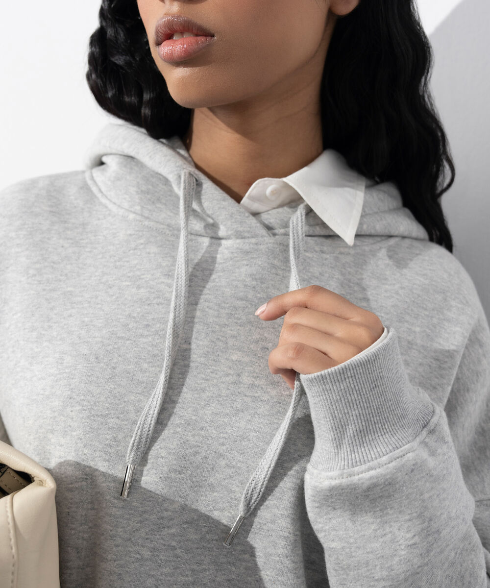 Women's Western Wear Grey Melange Cropped Fleece Hoodie