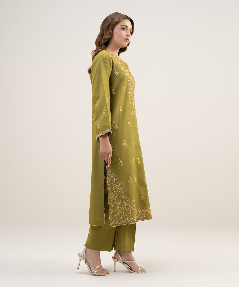 Women's RTW Zari Lawn Embroidered Green Straight Shirt