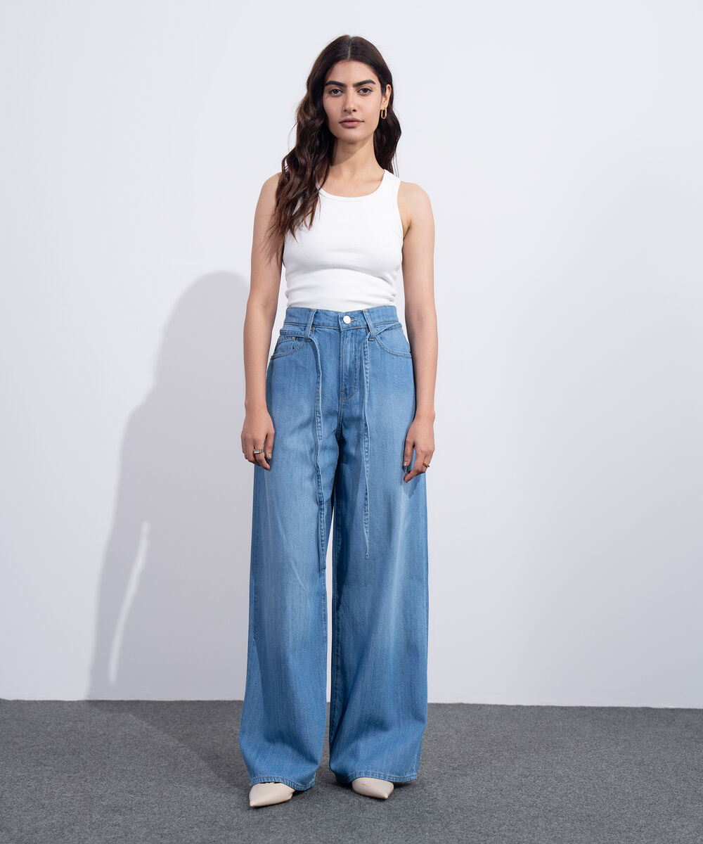Women's Western Light Blue Wash Baggy Loose Jeans
