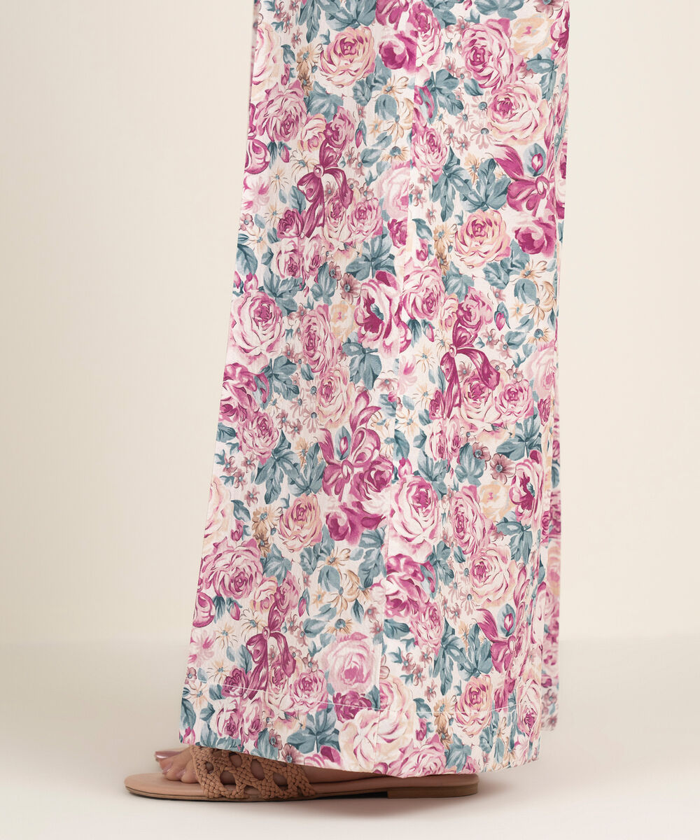 Women's RTW Seersucker Printed Pink Flared Pants