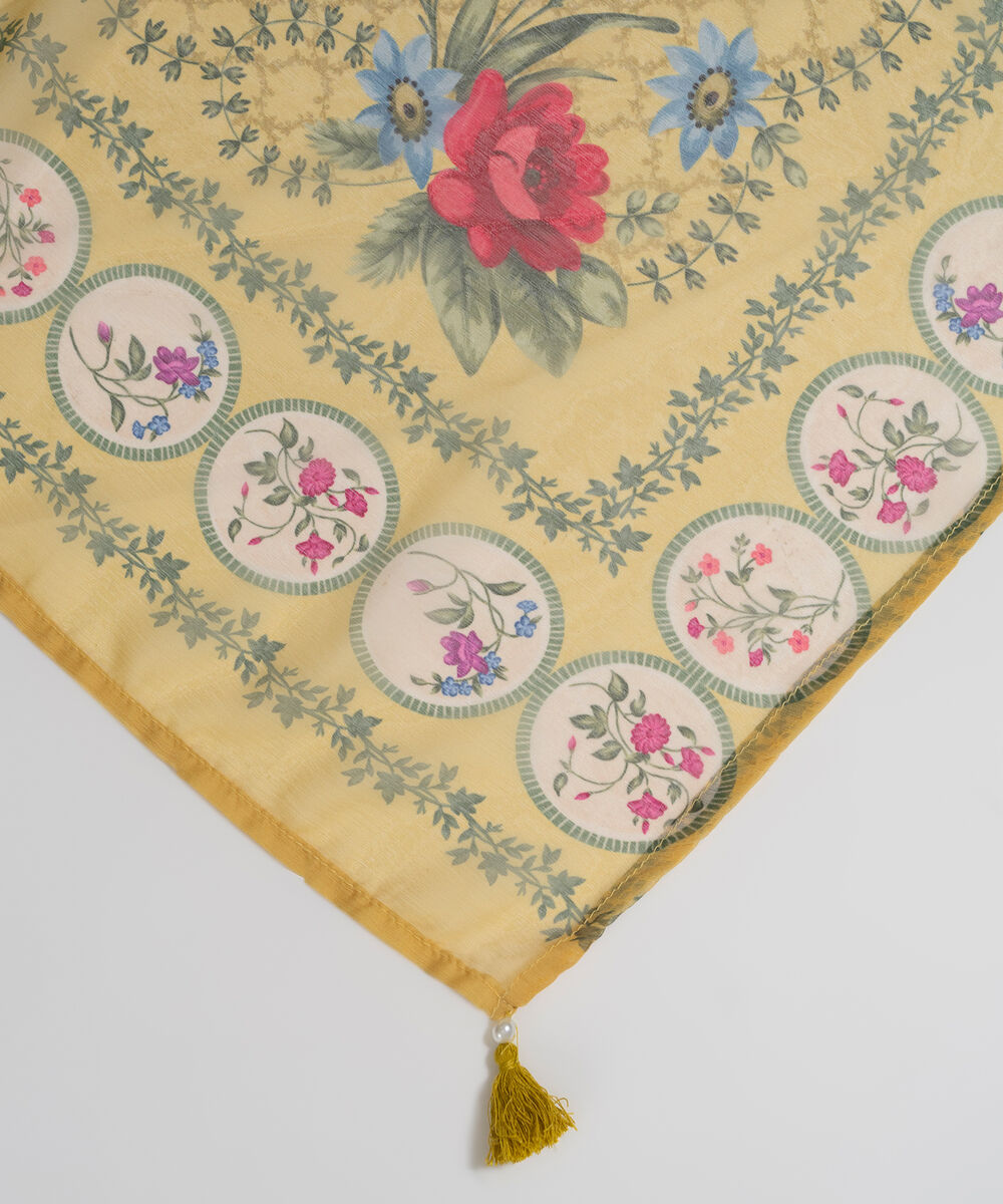 Women's RTW Blended chiffon Printed Pale Yellow Dupatta