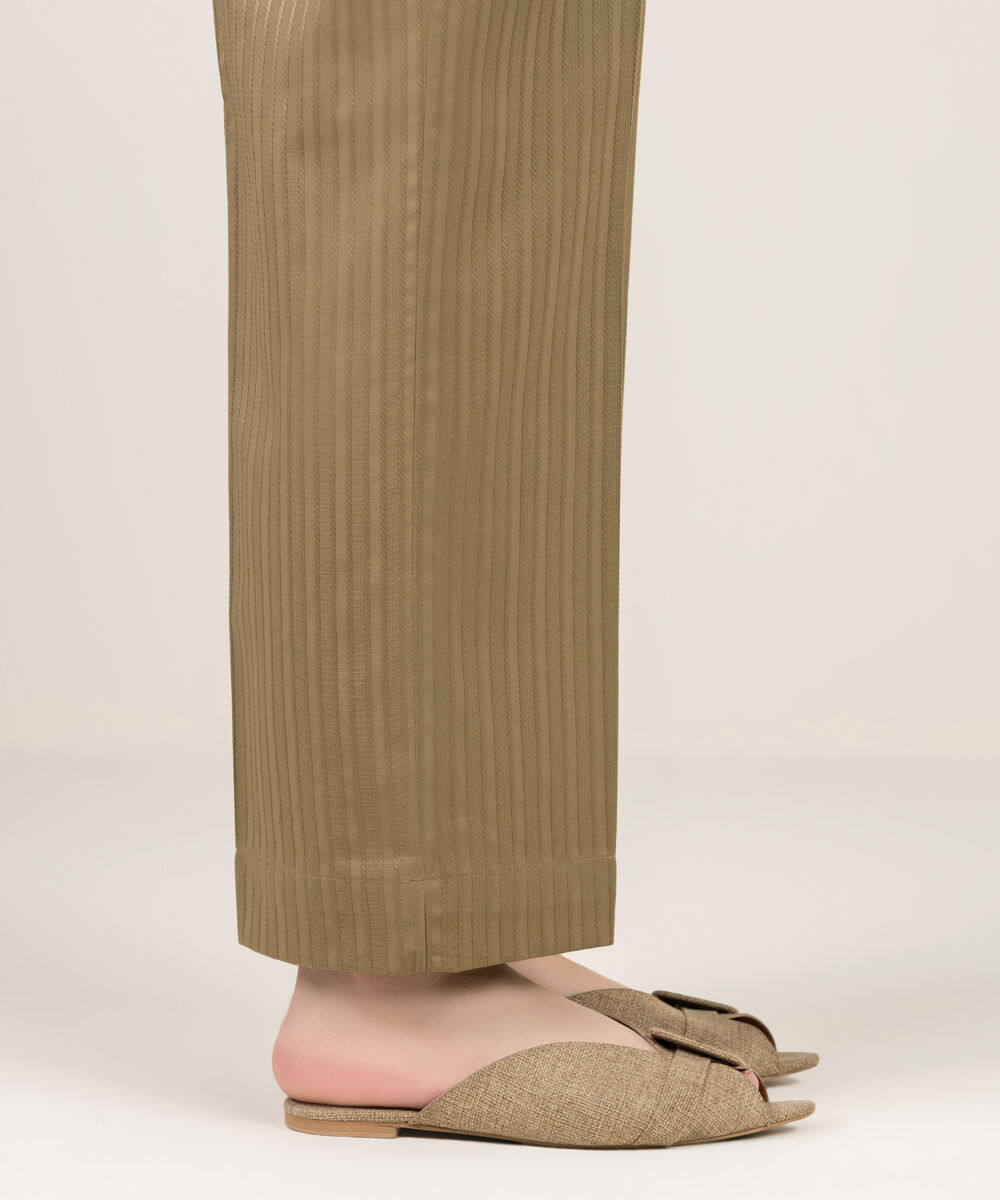 Women's RTW Dobby Solid Beige Straight Pants