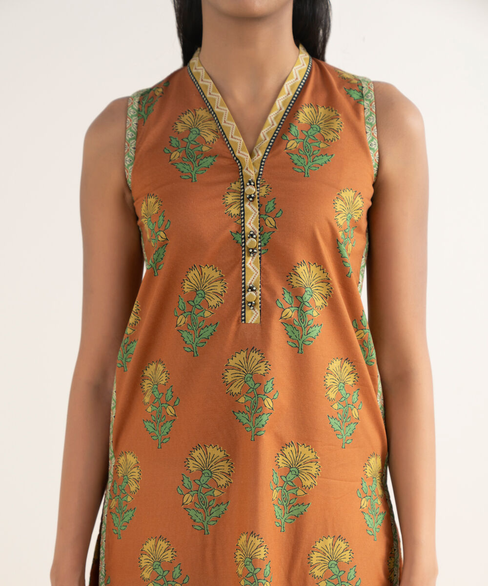 Women's Unstitched Lawn Printed Orange Shirt