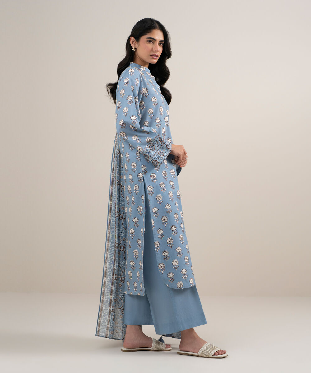 Women's Unstitched Lawn Printed Ice Blue 3 Piece Suit