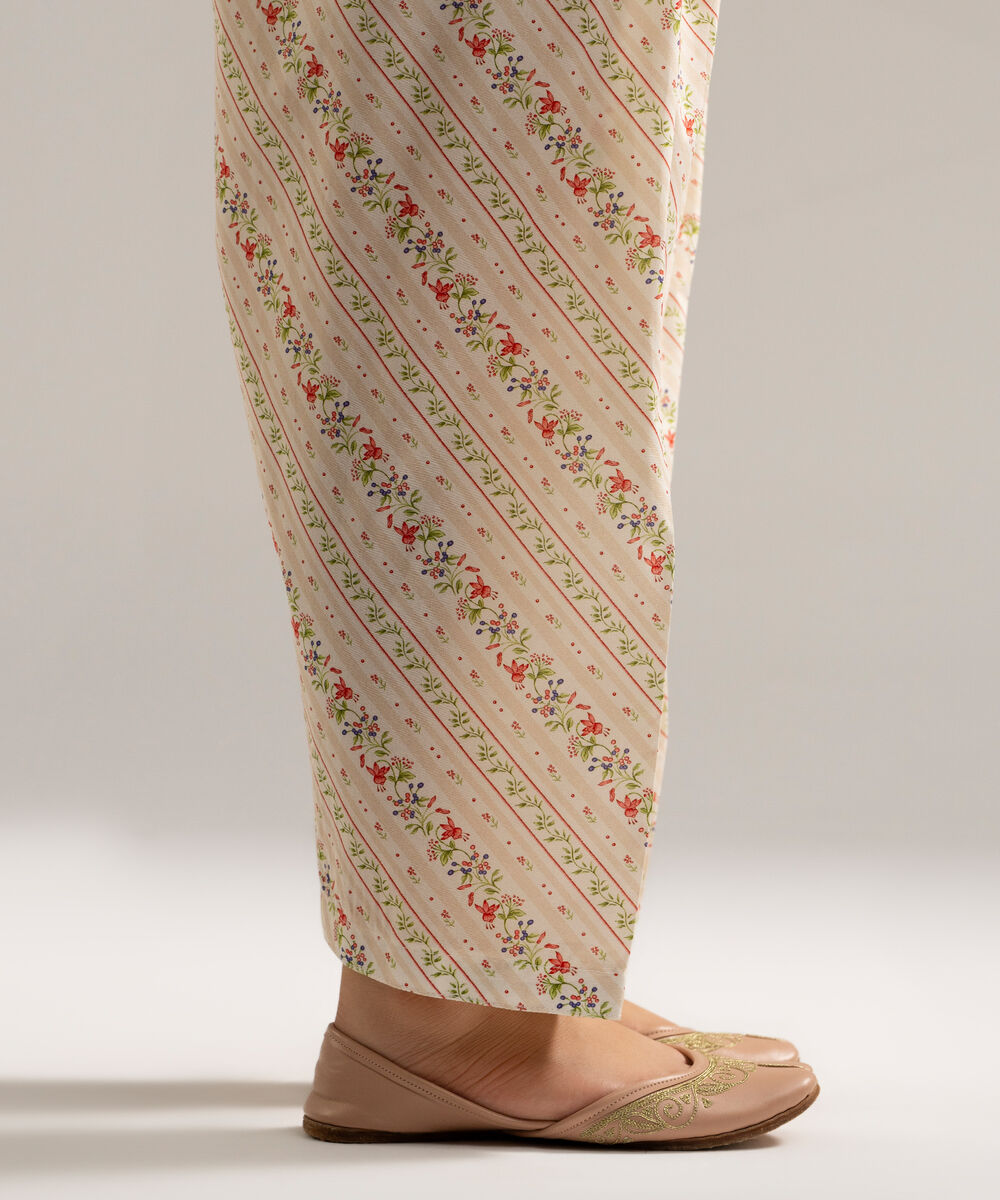 Women's RTW Cambric Printed Off White Shalwar