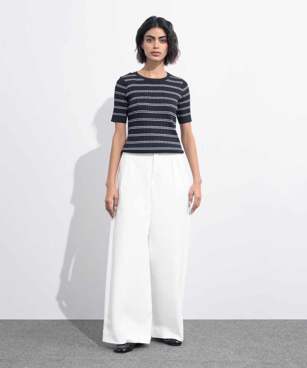 Women's Western Wear Blue Short Sleeve Striped Sweater