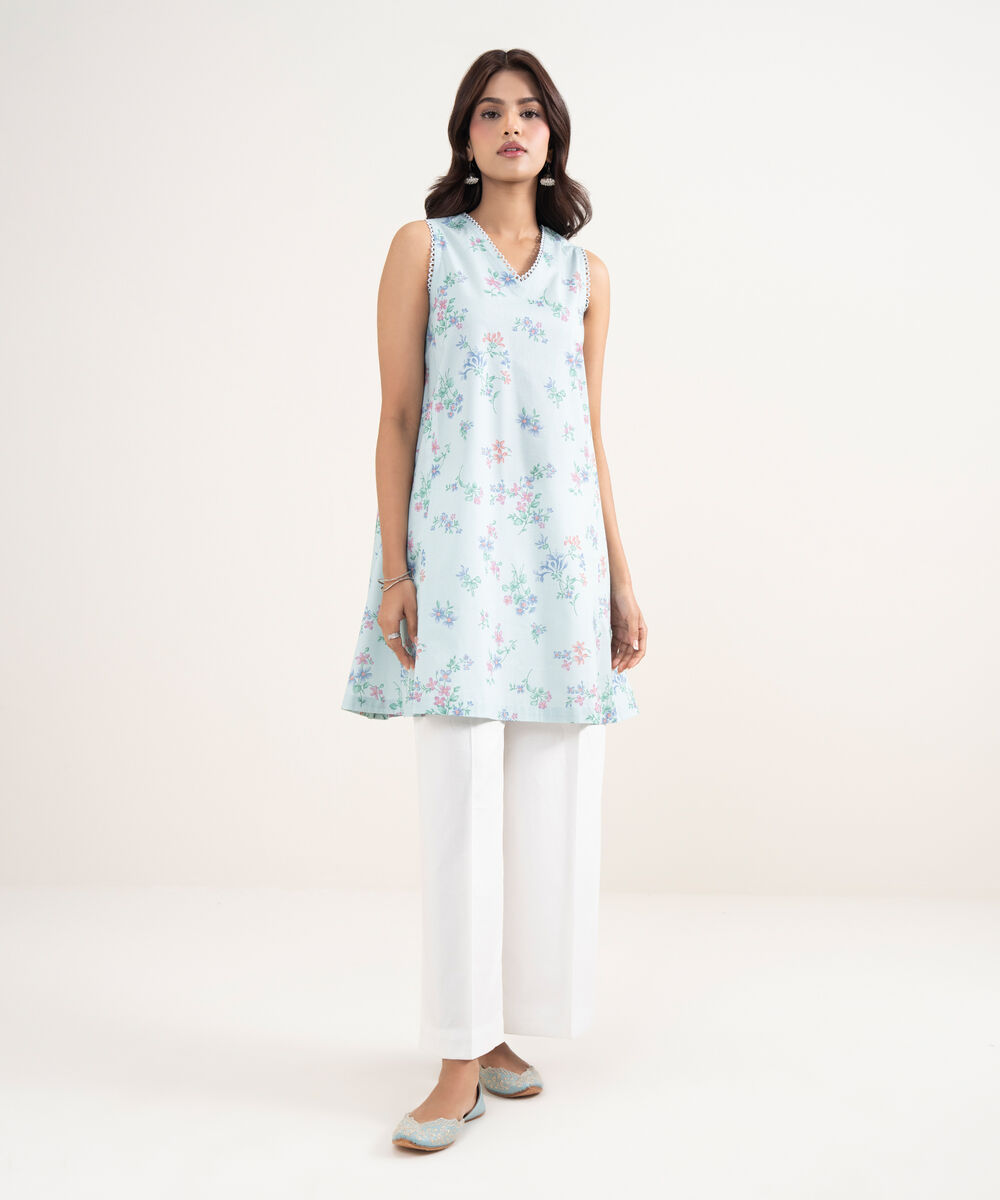 Women's Unstitched Lawn Blue Printed Shirt