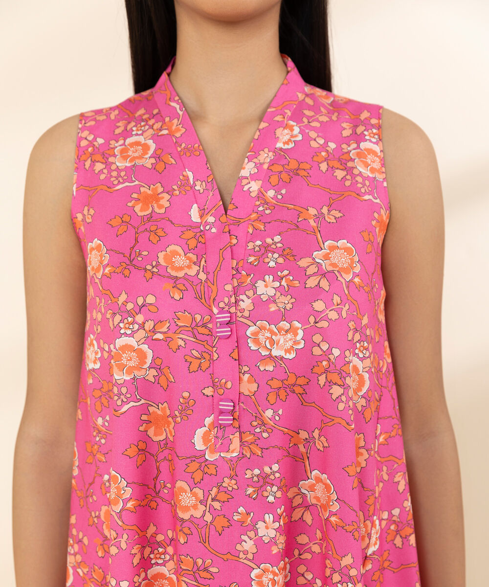 Women's Unstitched Lawn Printed Pink 2 Piece Suit