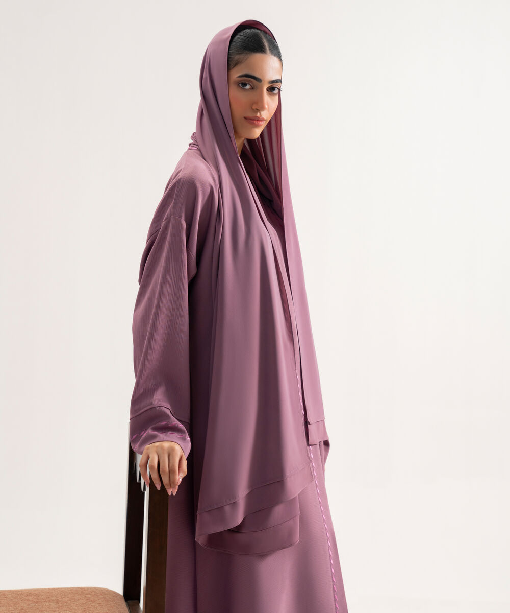 Women's Polyester Mauve/Magenta Regular Abaya Set