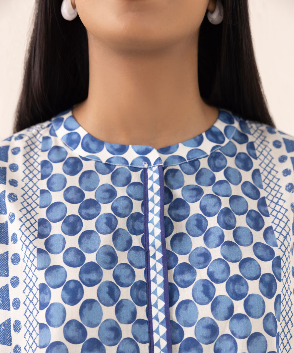Women's RTW Lawn Blue Printed Drop Shoulder Shirt