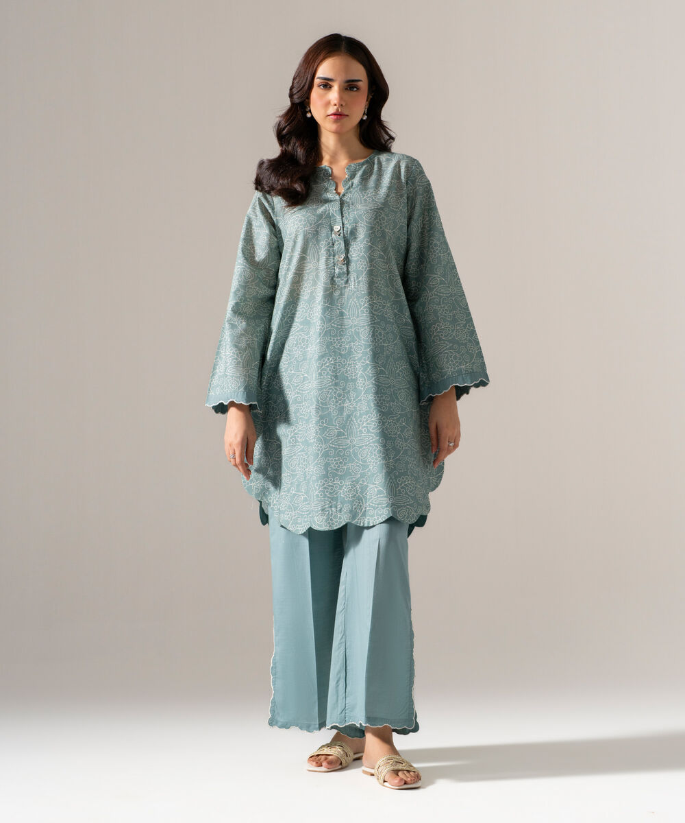 Women's RTW Cross Hatch Printed Cadet Blue Straight Shirt