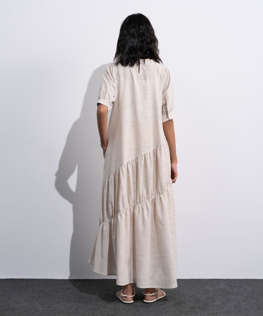 Women's Off White Asymmetrical Panels Midi Dress