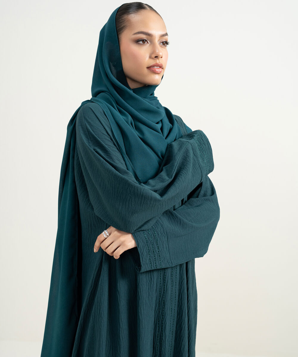 Women's Beige Kimono Embroidered Abaya