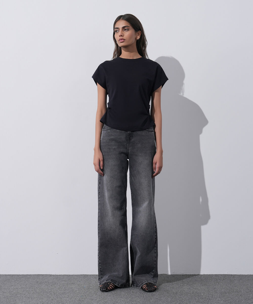 Women's Western Wear Black Short Sleeve Kimono T-Shirt