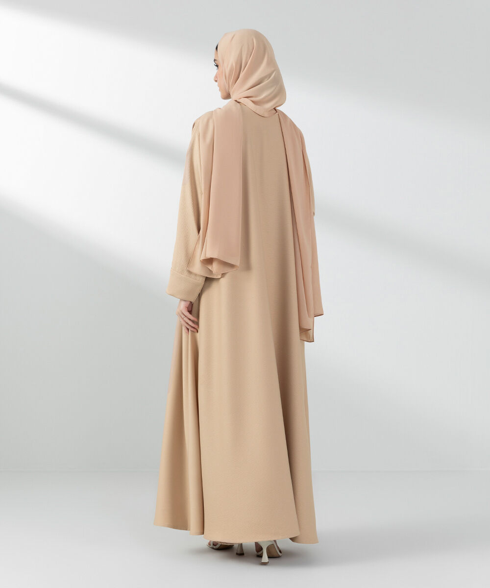 Woman - Beige Double Layered Abaya Set