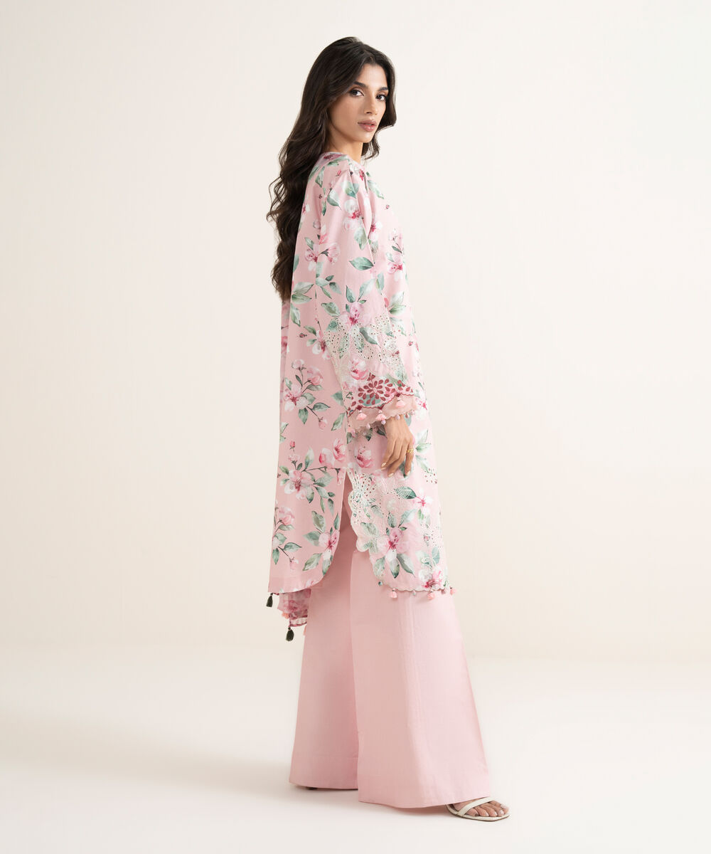 Women's Unstitched Lawn Embroidered Pink  3 Piece Suit