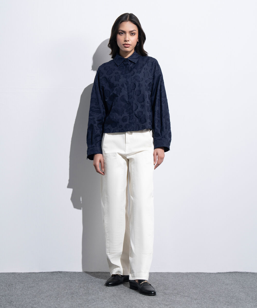 Women's Western Navy Button Through Cocoon Shirt