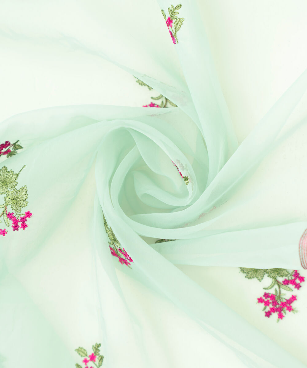 Blended Organza Embroidered Green Dupatta