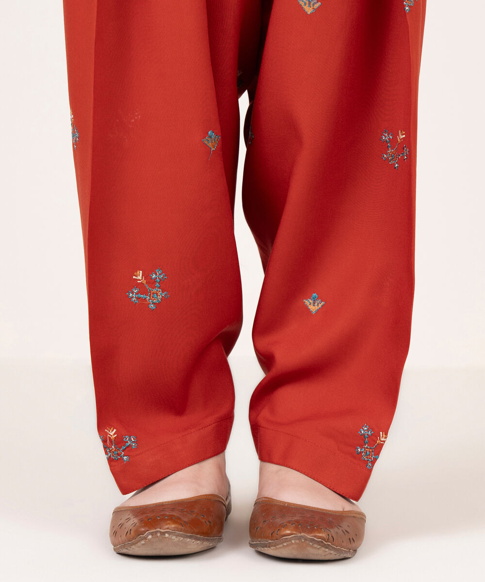 Women's RTW Khaddar Embroidered Red Shalwar