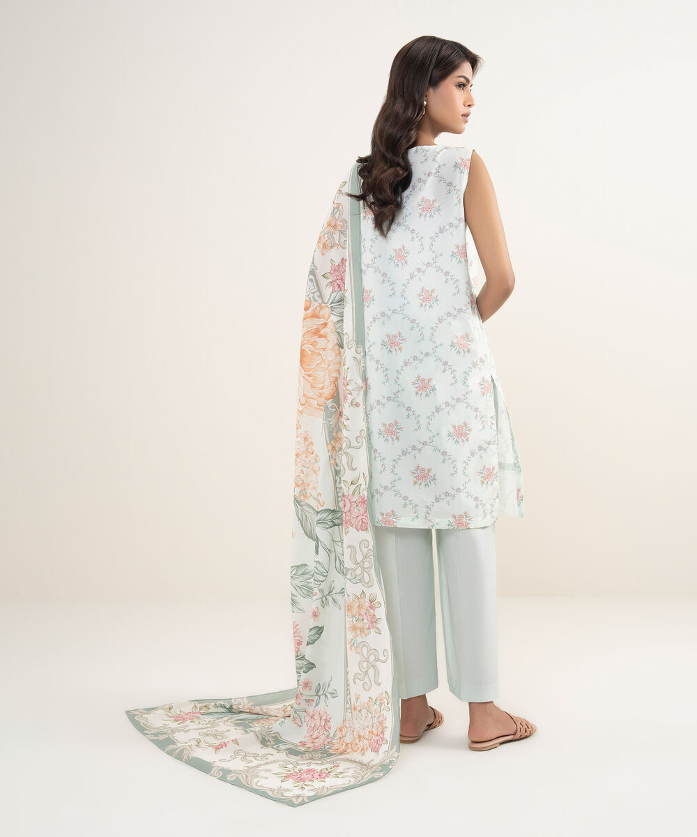 Women's Unstitched Lawn Embroidered Aqua  2 Piece Suit