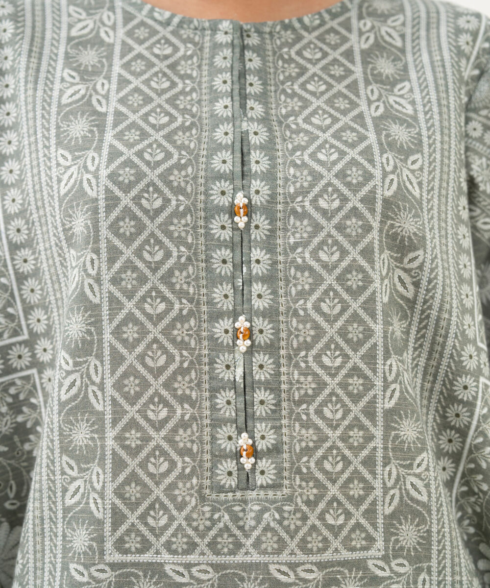 Women's RTW Light Khaddar Printed A-Line Grey Shirt