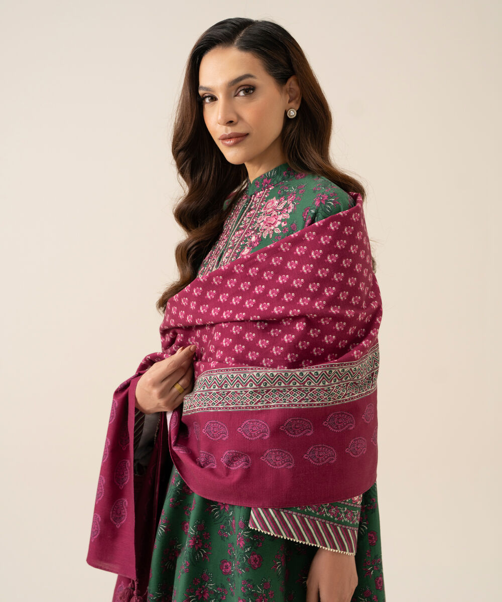Women's Unstitched Light Khaddar Embroidered Green 3 Piece Suit