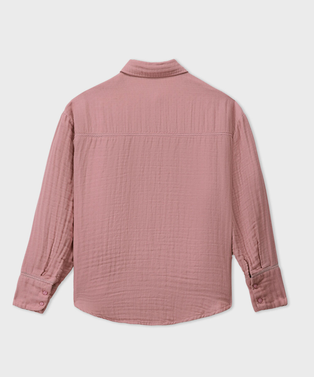 Women's Western Tea-Pink Loose-Fit Cotton Muslin Shirt