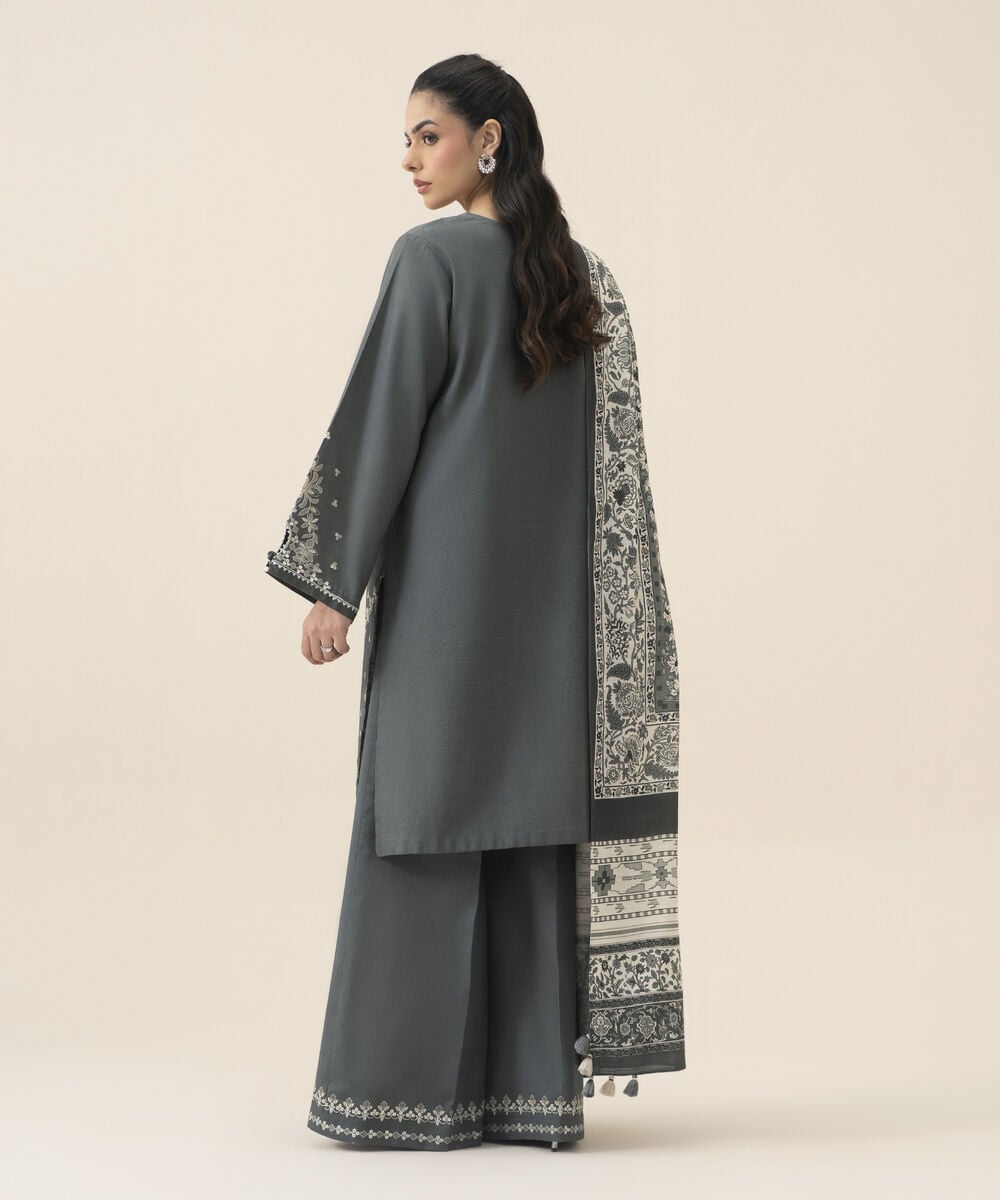 Women's Unstitched Lawn Embroidered Grey 3 Piece Suit