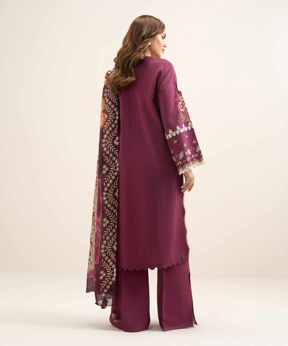 Women's Unstitched Textured Lawn Embroidered Pink 3 Piece Suit
