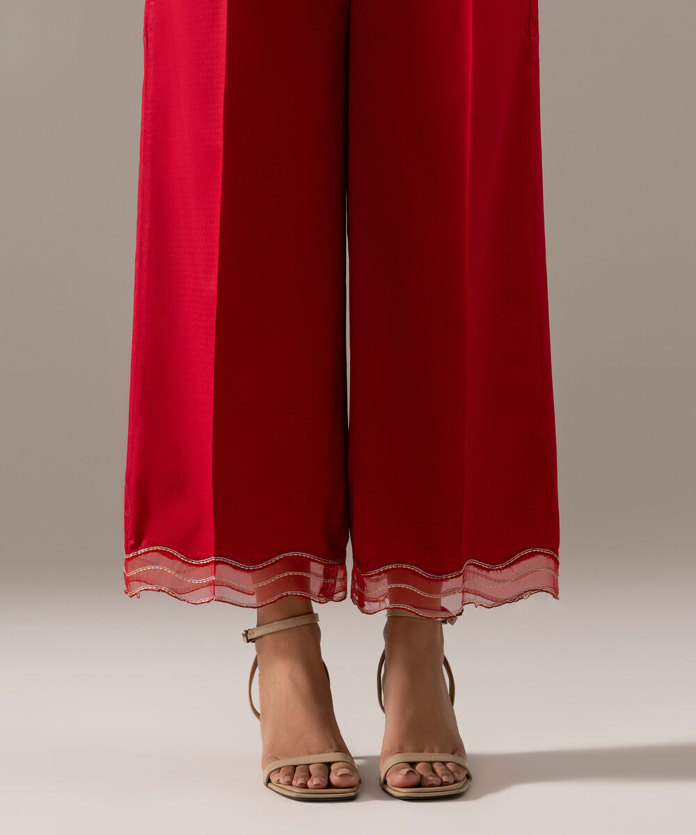 Women's RTW Dobby Solid Red Straight Pants