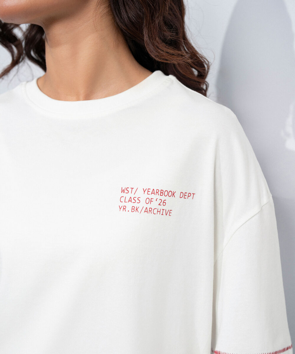 Women's Western White Graphic T-Shirt In Mercerized Cotton Jersey